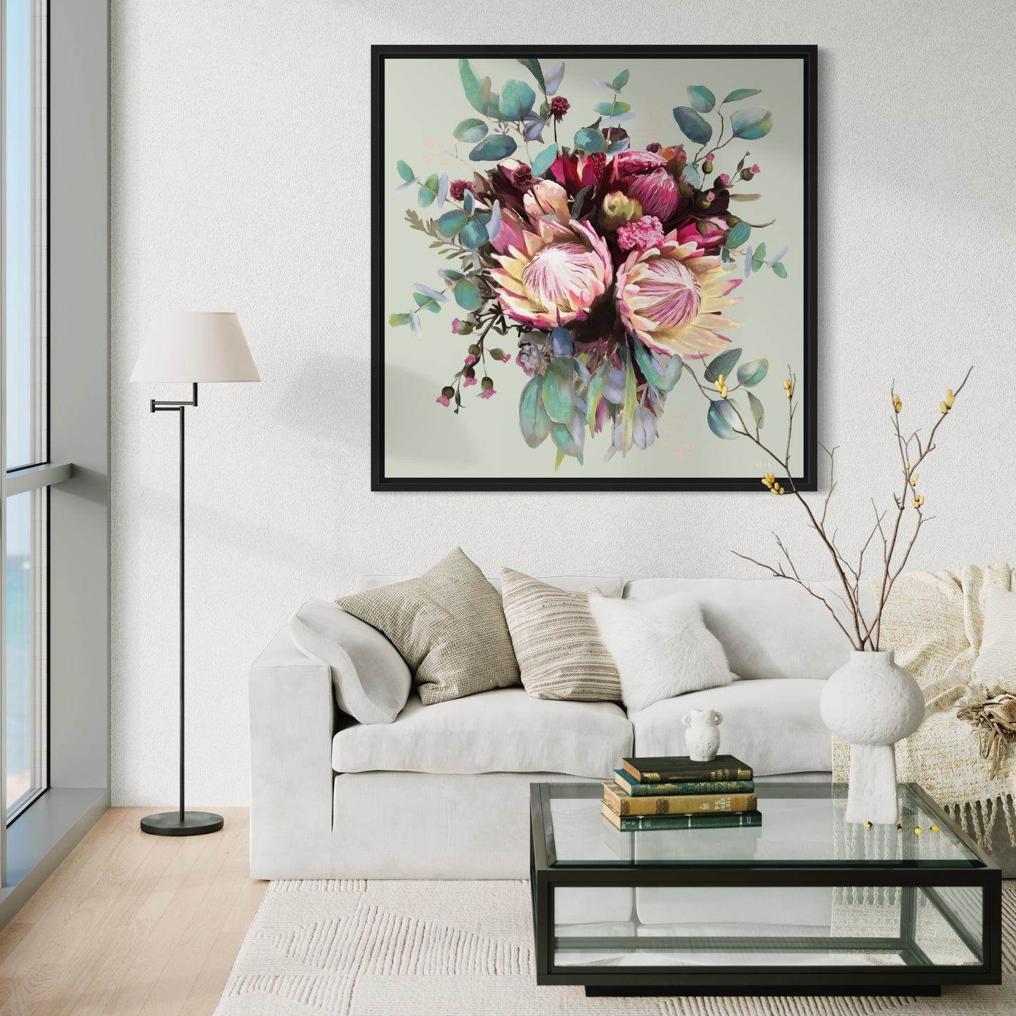 Lauren flowers Green (square) canvas print