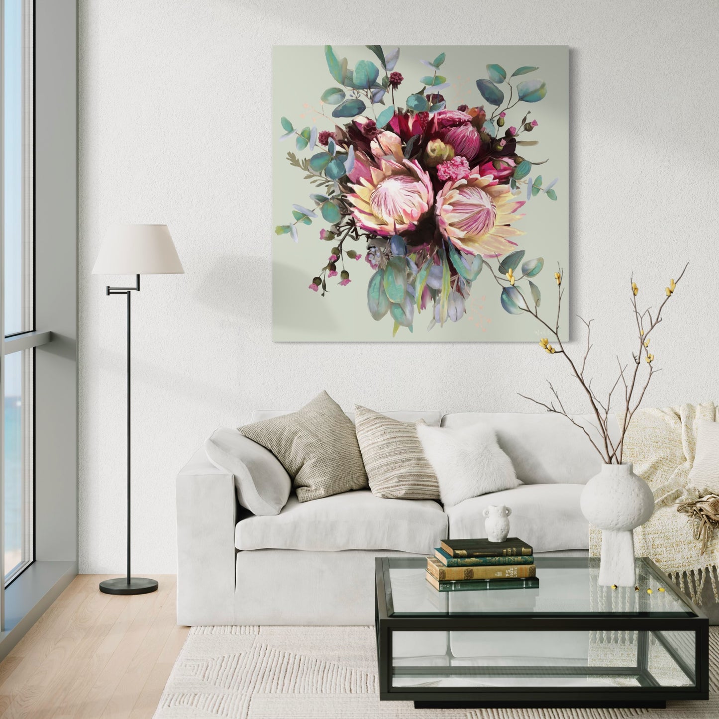 Lauren flowers Green (square) canvas print