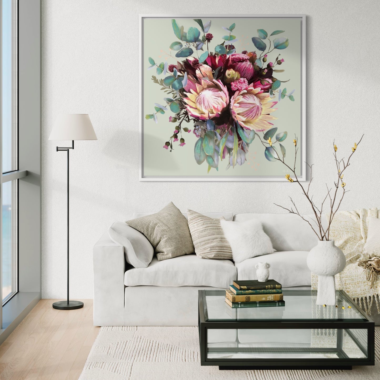 Lauren flowers Green (square) canvas print
