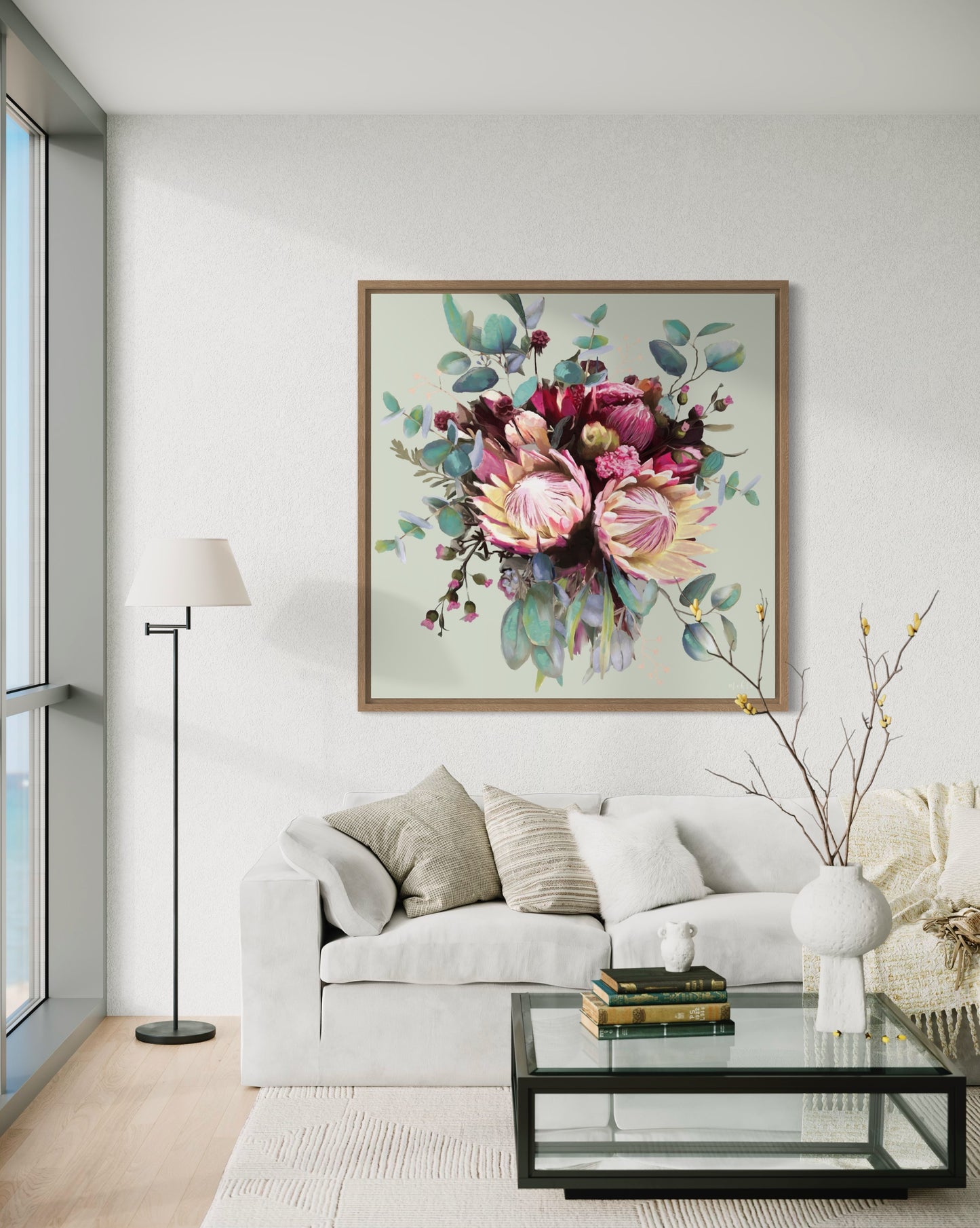 Lauren flowers Green (square) canvas print