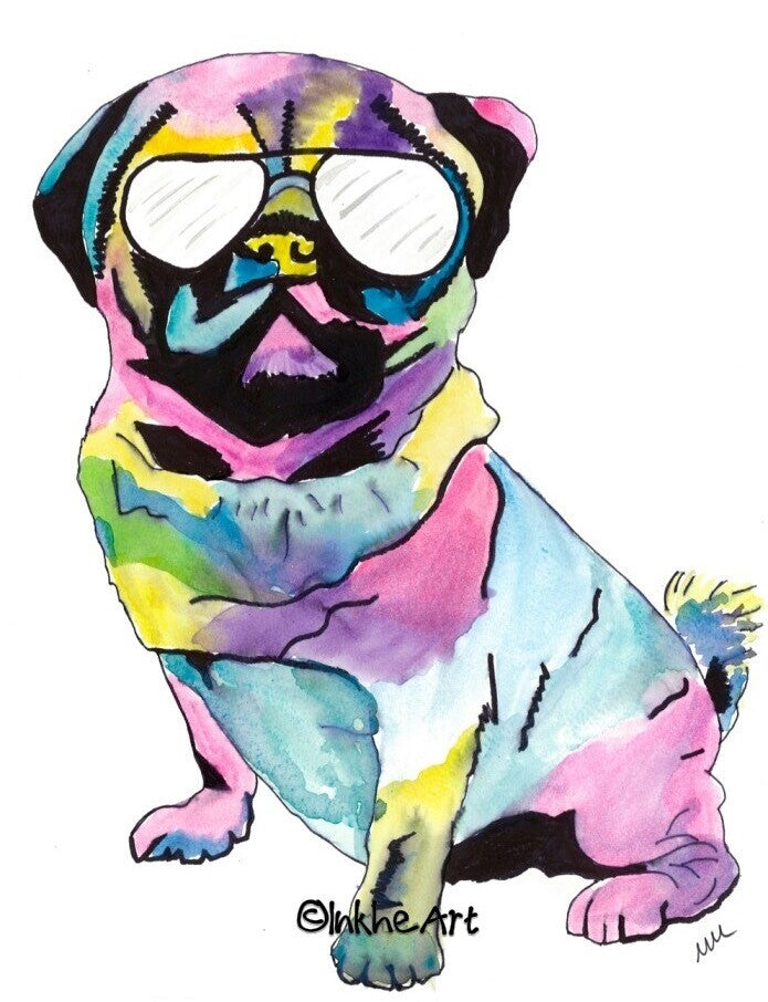 Pug with Glasses Print