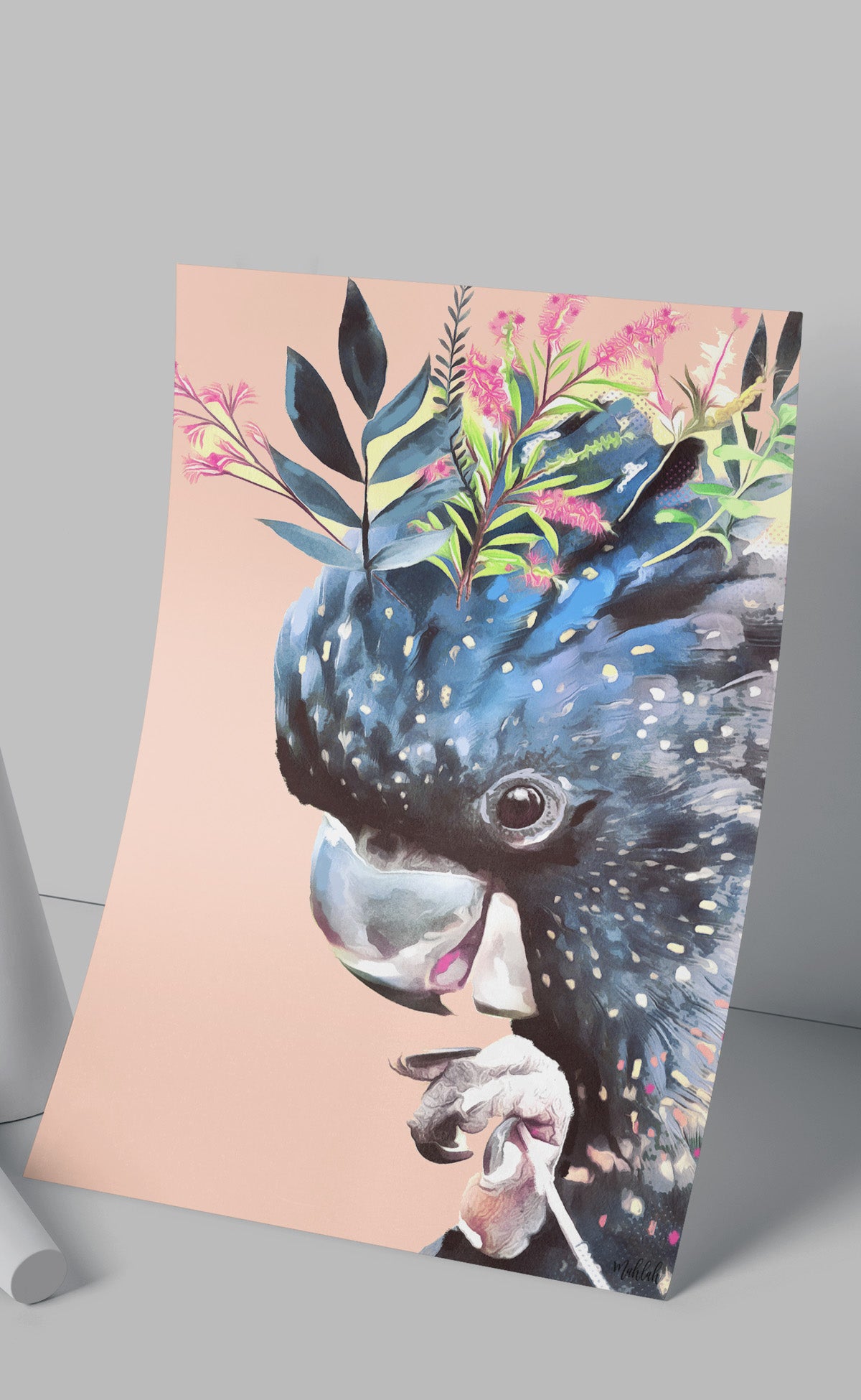 A3 print 300gsm Black/Peack cockatoo-BIRDINK0057
