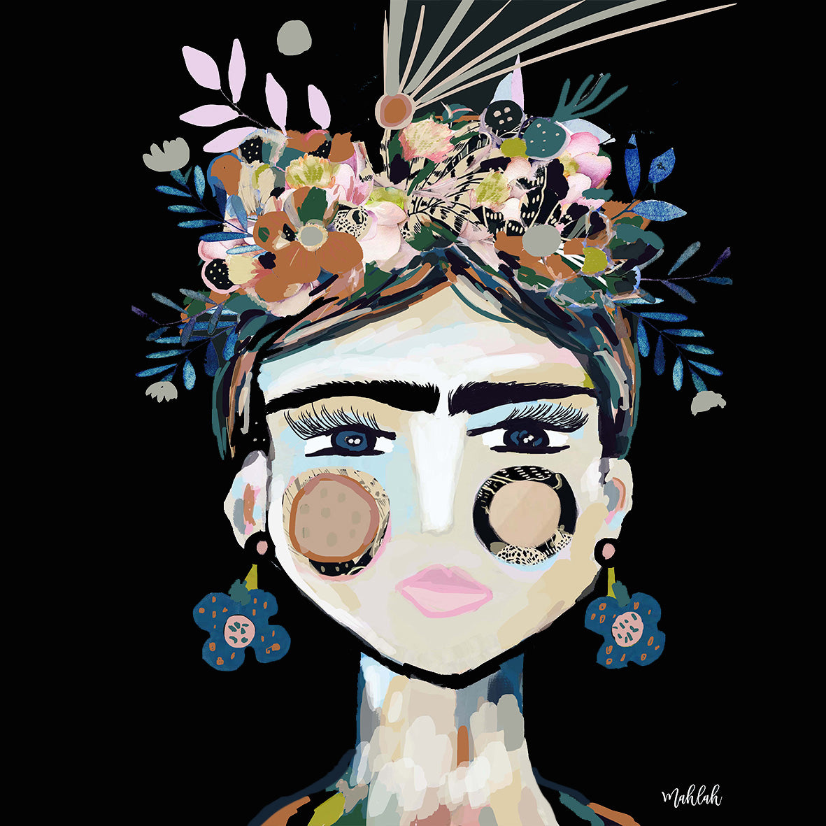 Frida la Frida black background Canvas Print