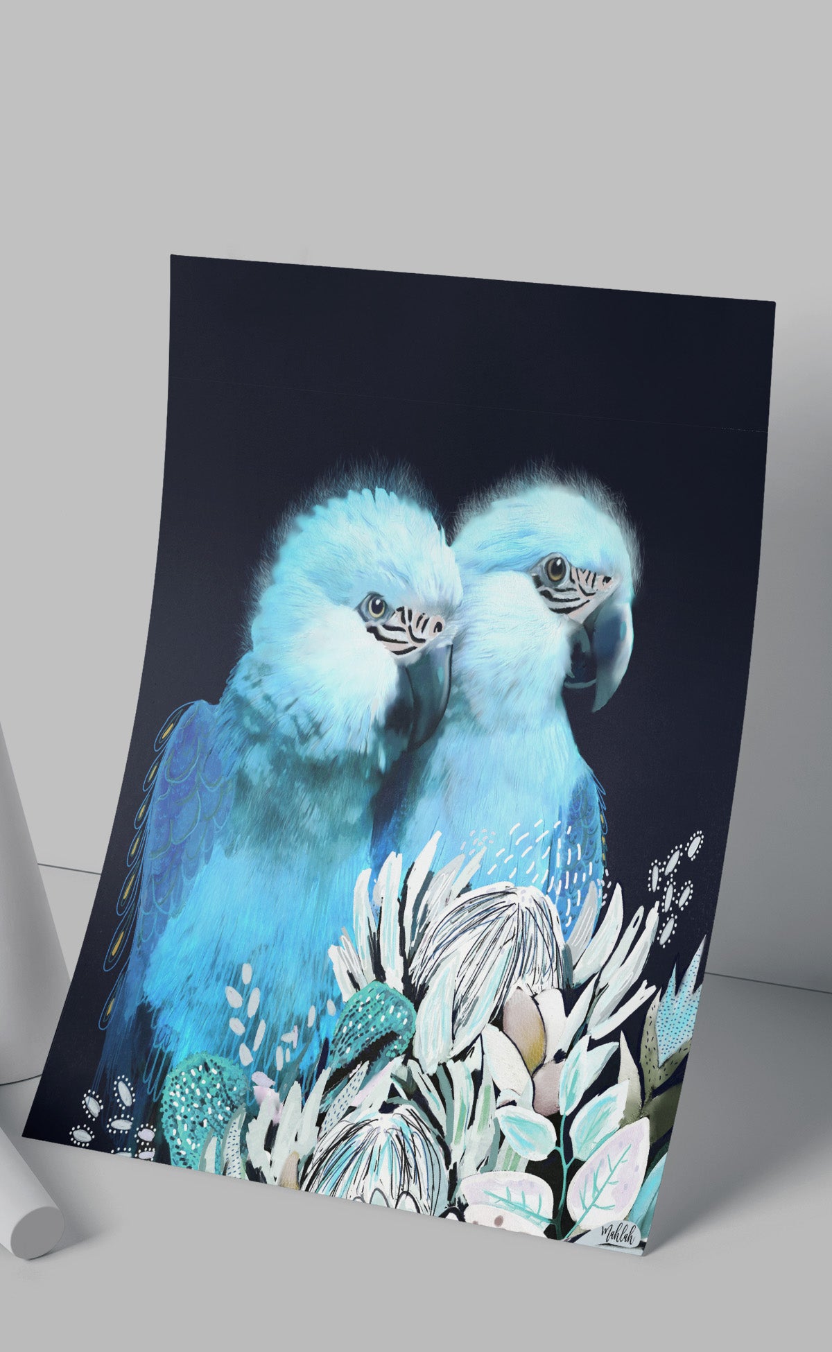 A3 print 300gsm Blue Parrots- BIRDINK004