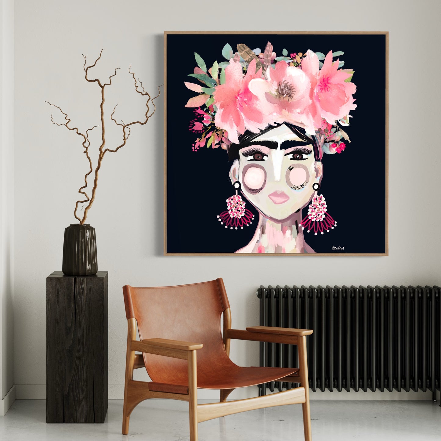 Frida Bloom Canvas Print (Back ground colour #000718)