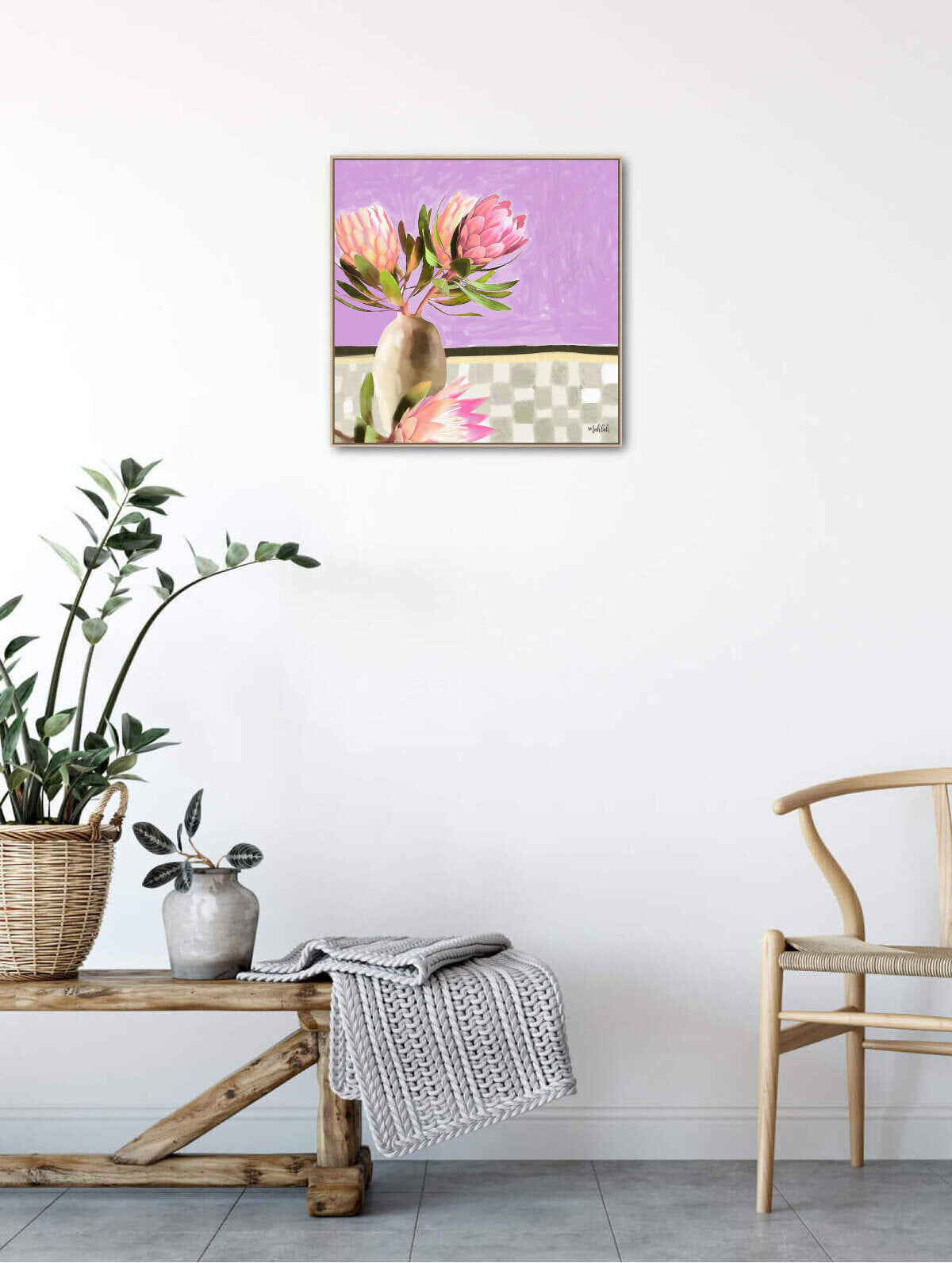 Protea Gingham Canvas print - 60x60x3.5cm