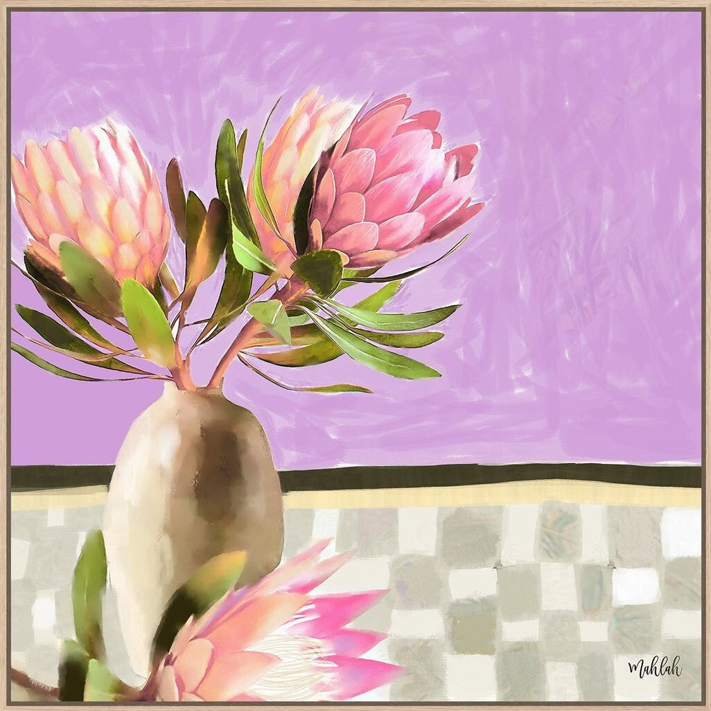 Protea Gingham Canvas print - 60x60x3.5cm