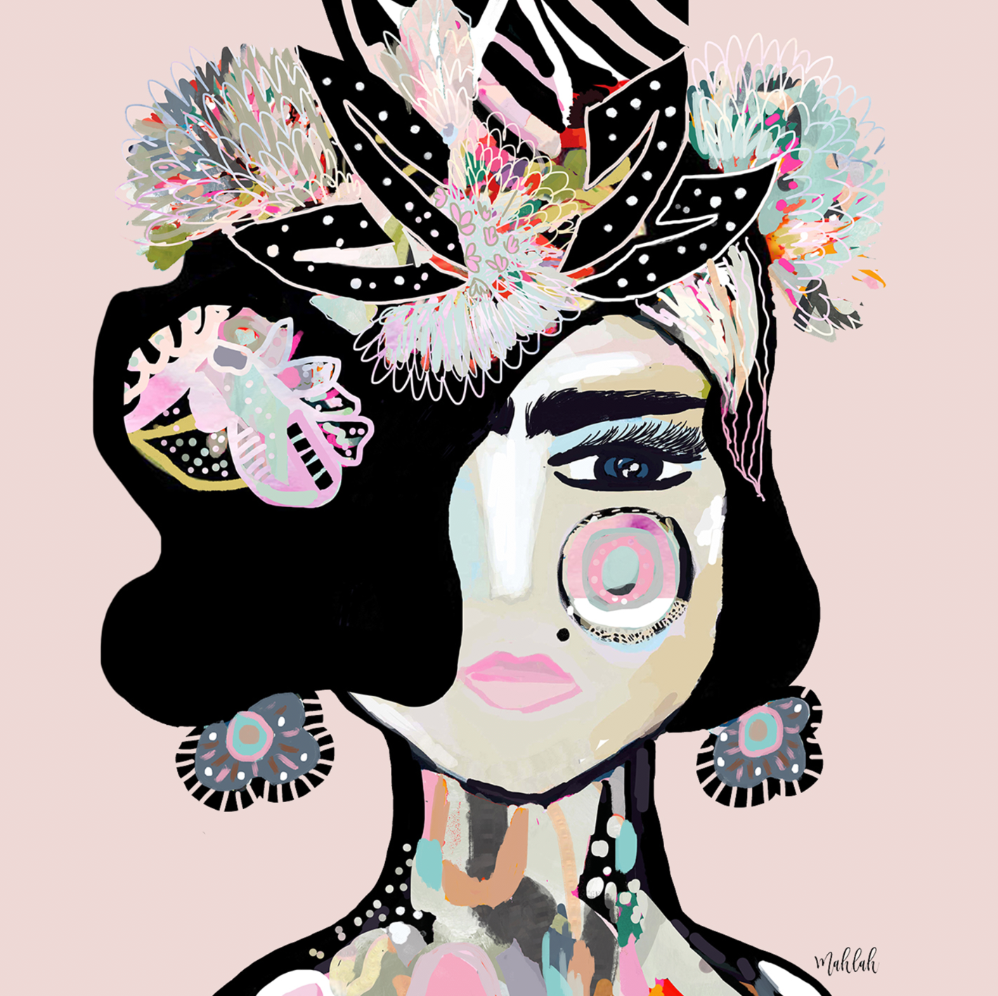 Festive Frida Pastel (Square) Canvas Print