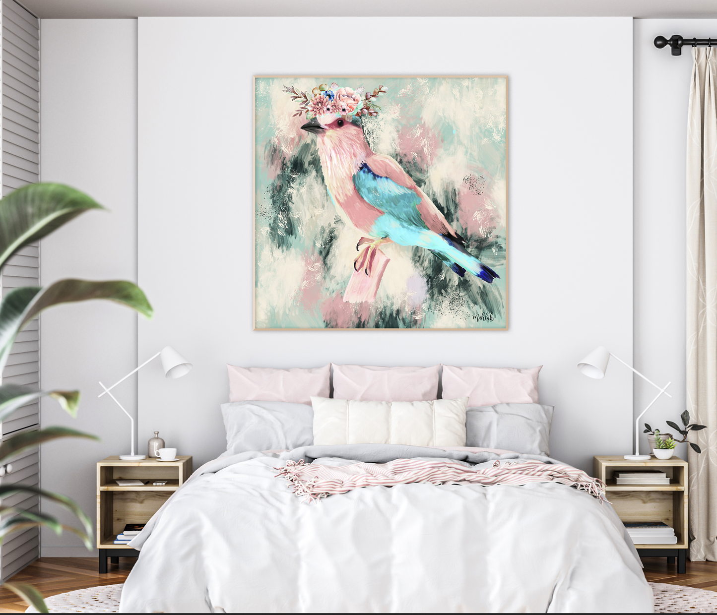 Spring Bird with head piece (Square) Canvas Print