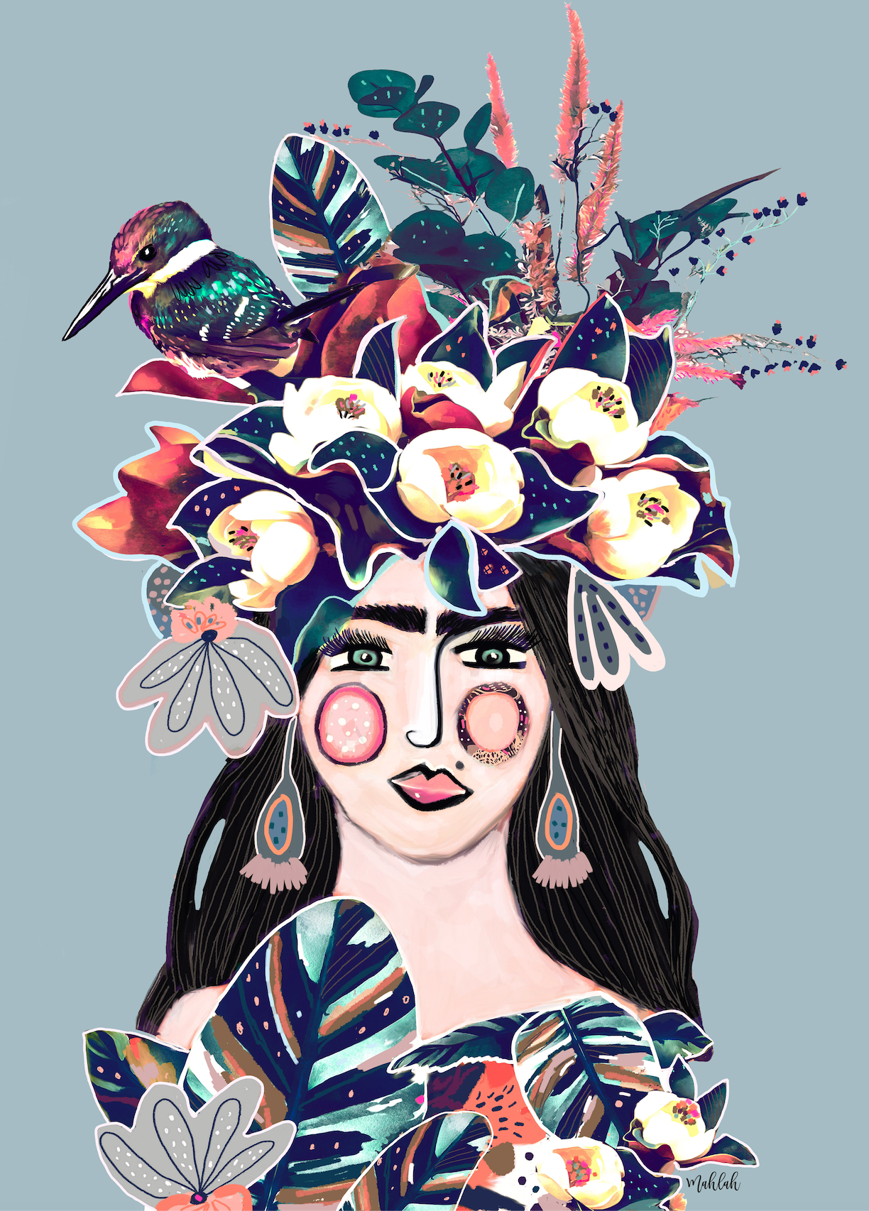 Jungle Frida Blue (Portrait) Canvas Print