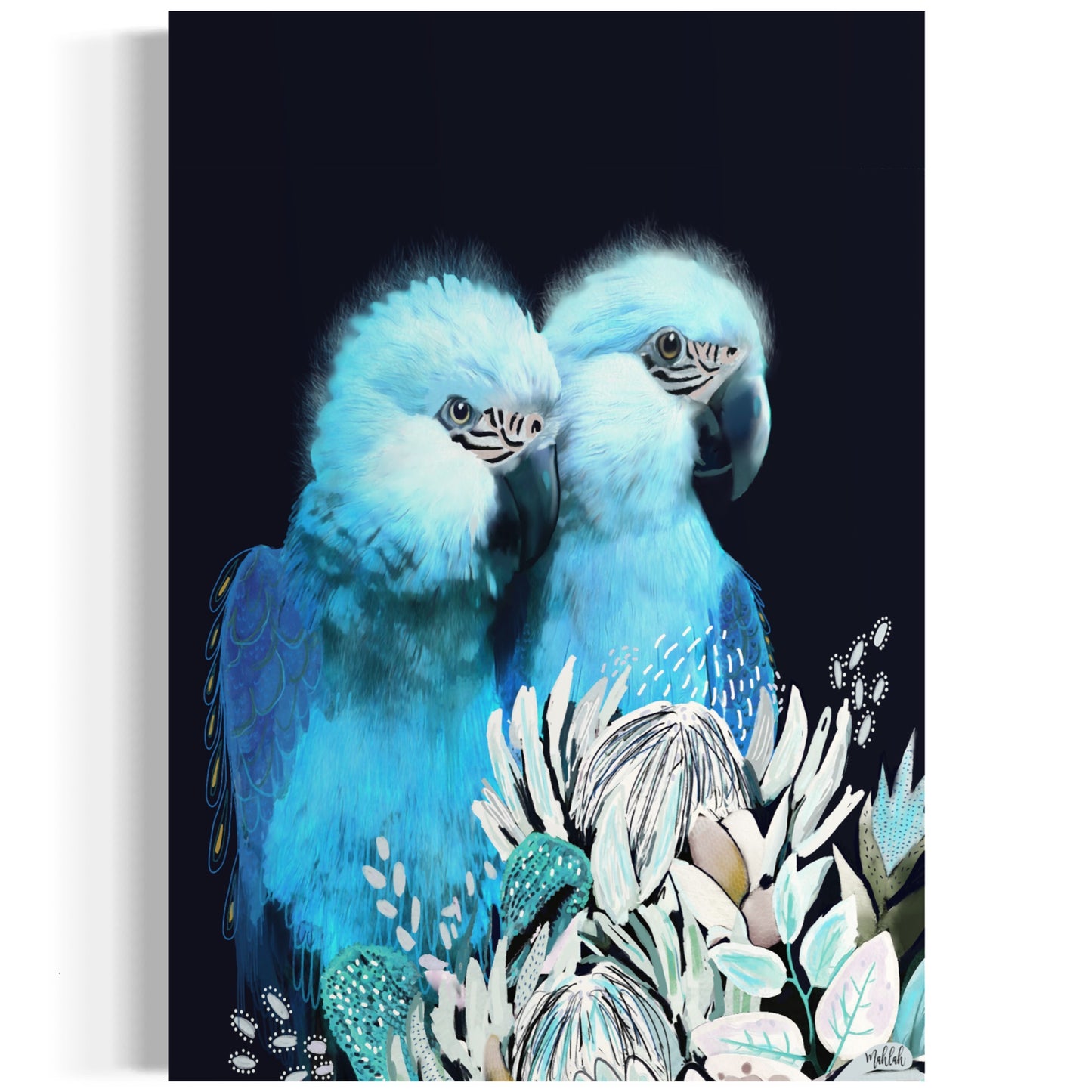 A2 Print Blue Parrots