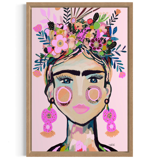 Birthday Frida Canvas Print 30cm x 45 cm with oak frame