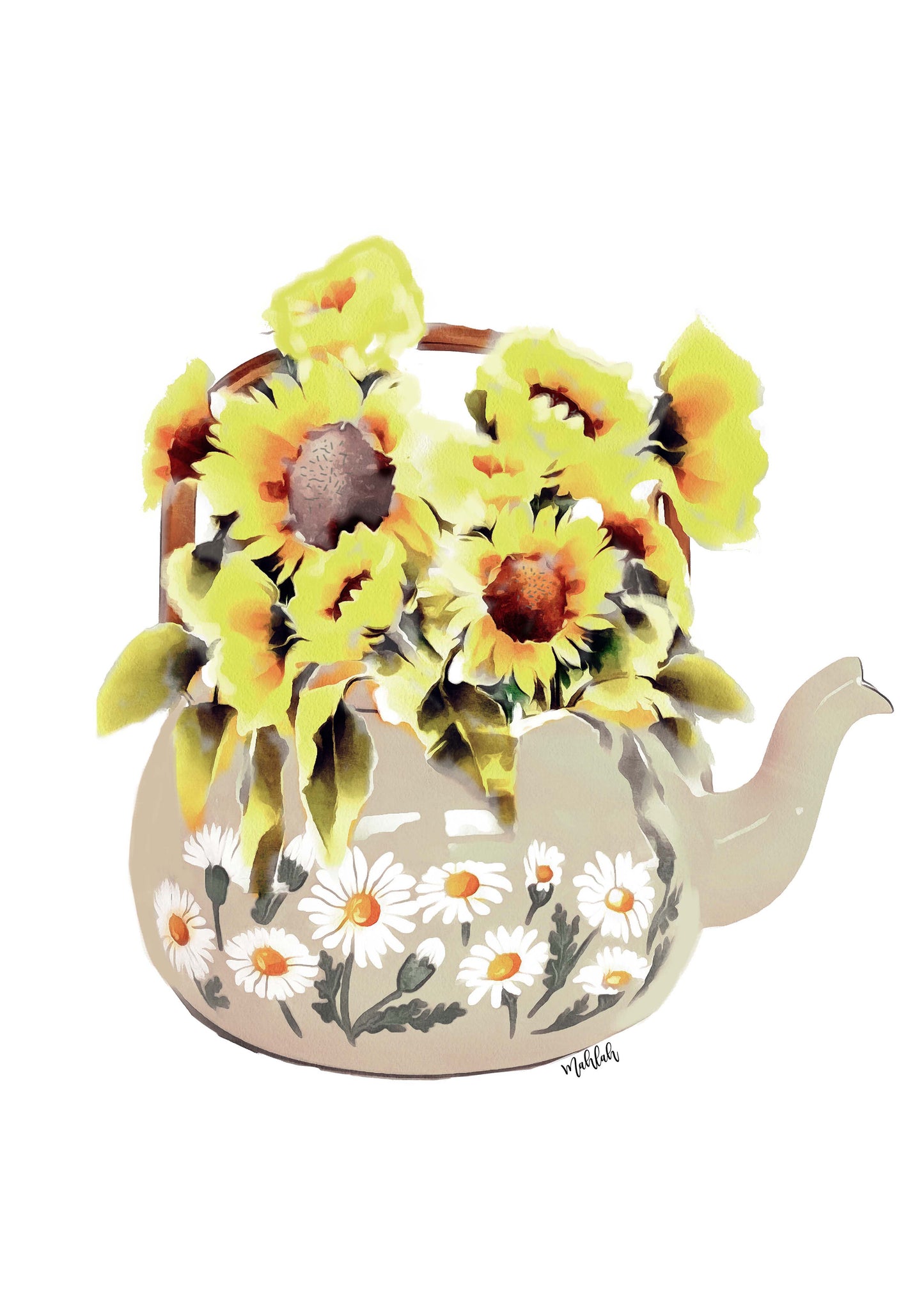Sun flower Tea pot Print