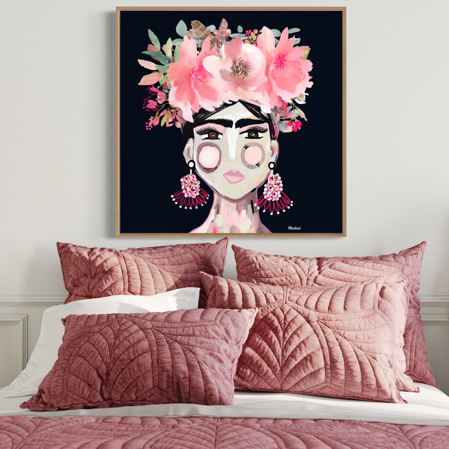Frida Bloom Canvas Print (Back ground colour #000718)