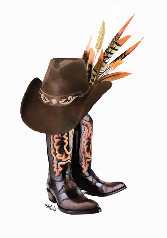 Cowboy Boots  (Orange)  Print