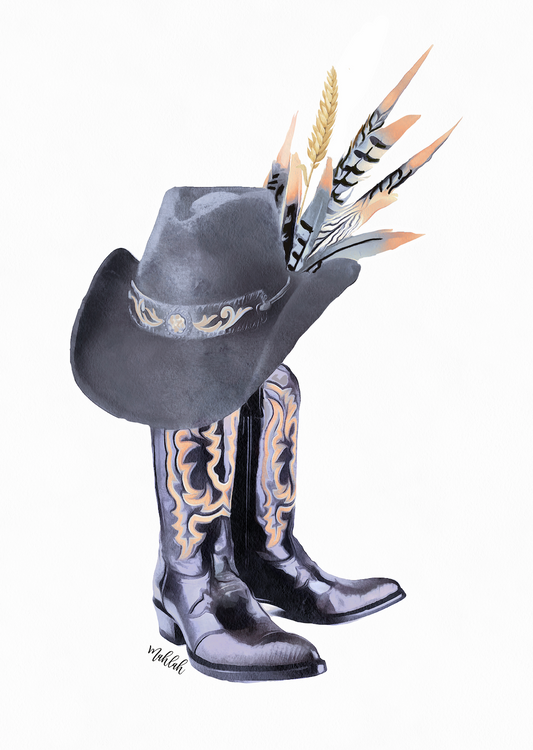 Cowboy Boots (Grey) Print