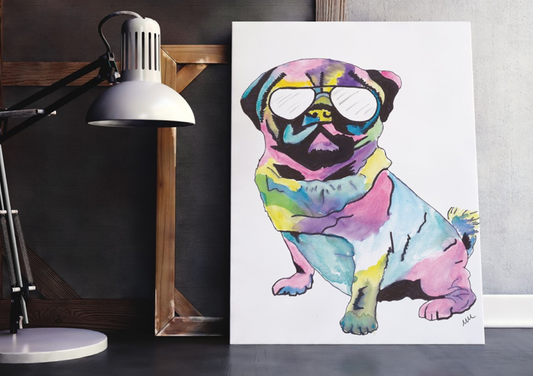 Pug with Glasses Print