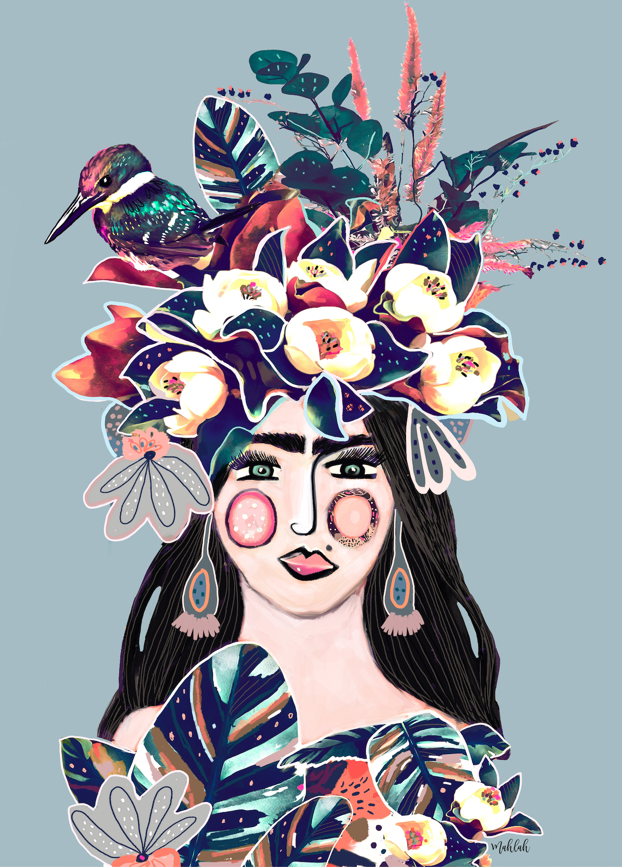 Jungle Frida  Blue (Portrait) Canvas Print